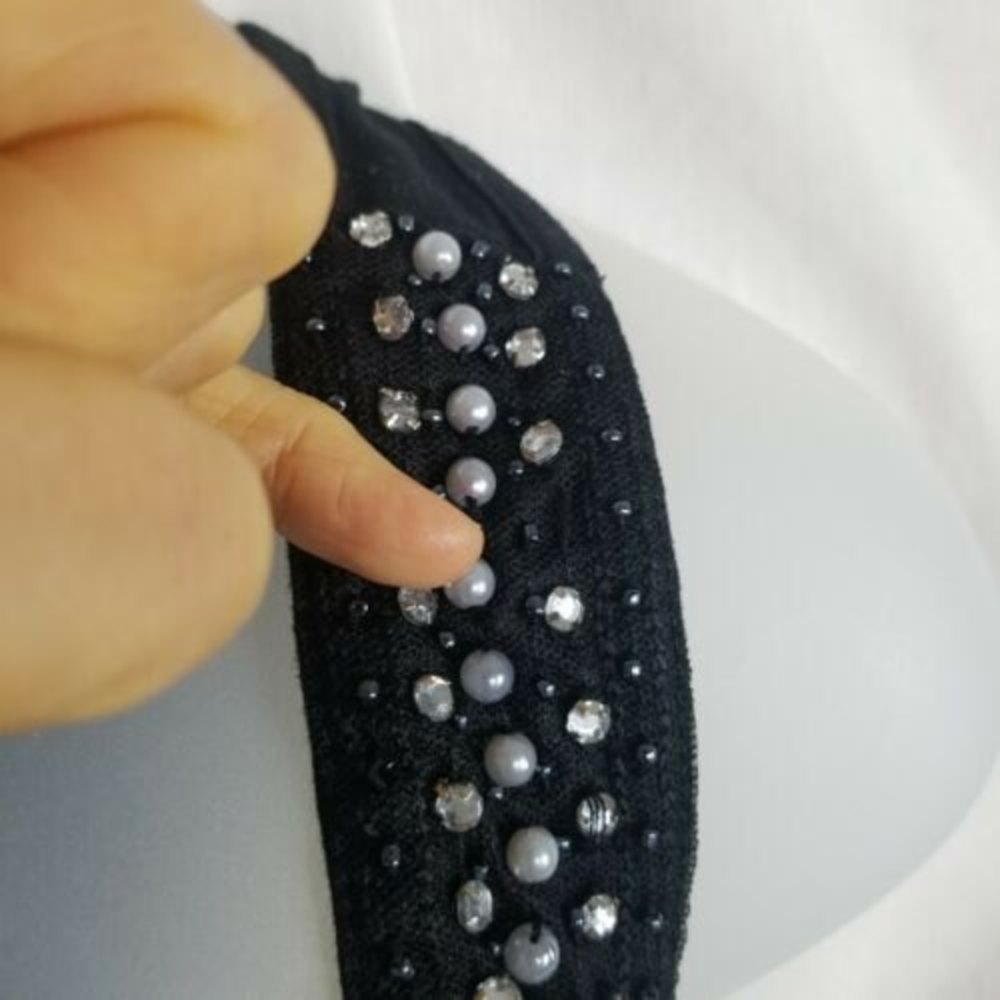 4/$25 EYESHADOW Black Boho Sleeveless Swing Vest Womens M Rhinestones & Pearls - Picture 7 of 12